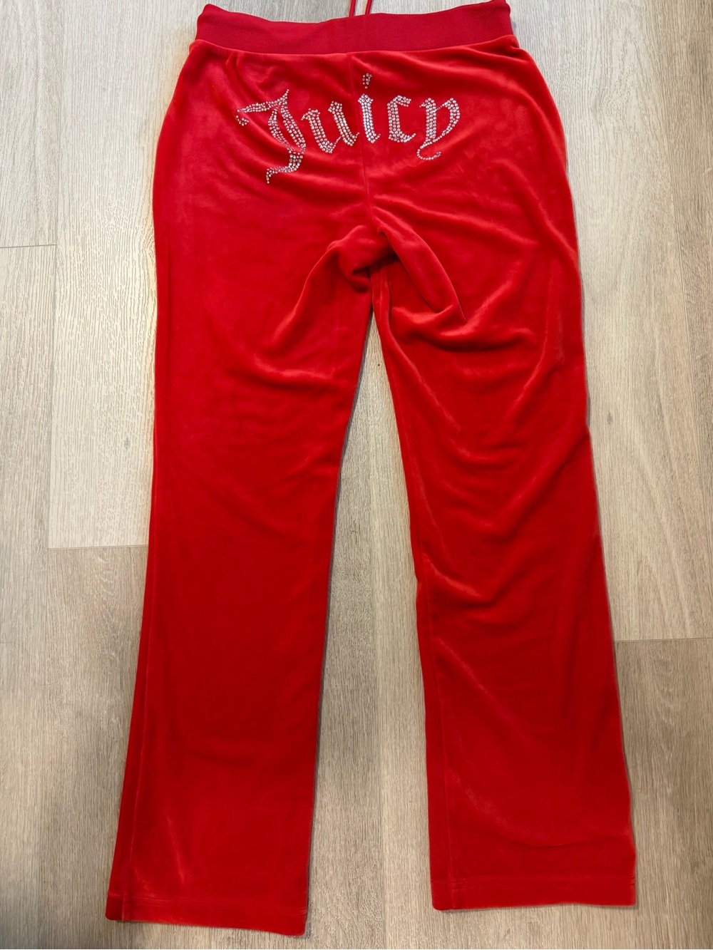 Juicy Couture Red Velour Track Pants with Rhinestone Logo Medium